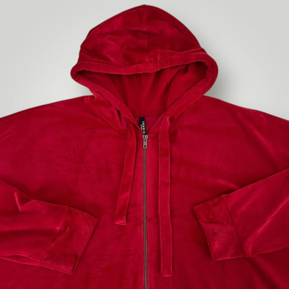 Torrid Sleep‎ Hoodie Womens 3X Red Velour Zip Up Sweatshirt Loungewear Plus